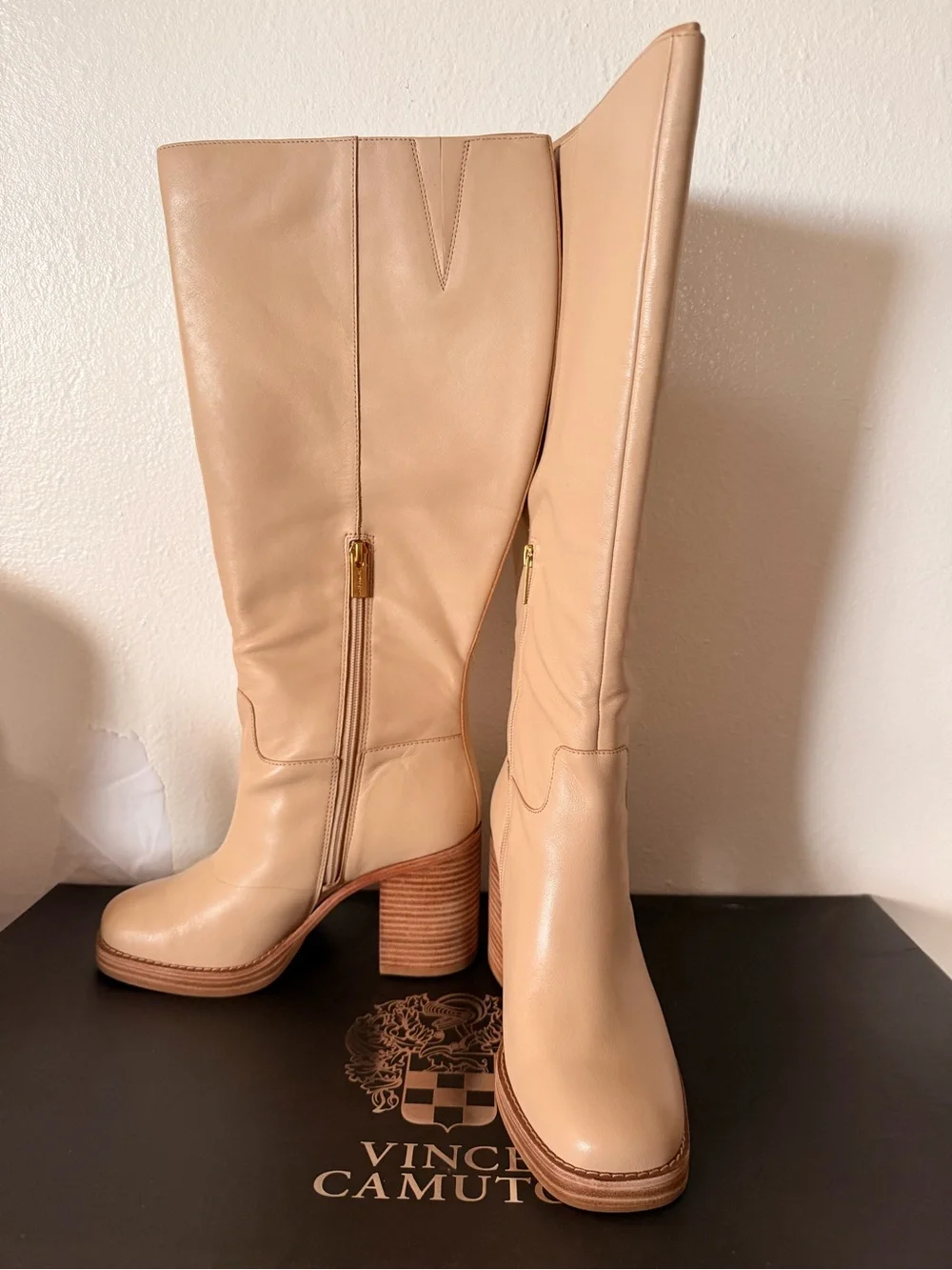 Vince Camuto Beige Over-the-Knee Leather Boots